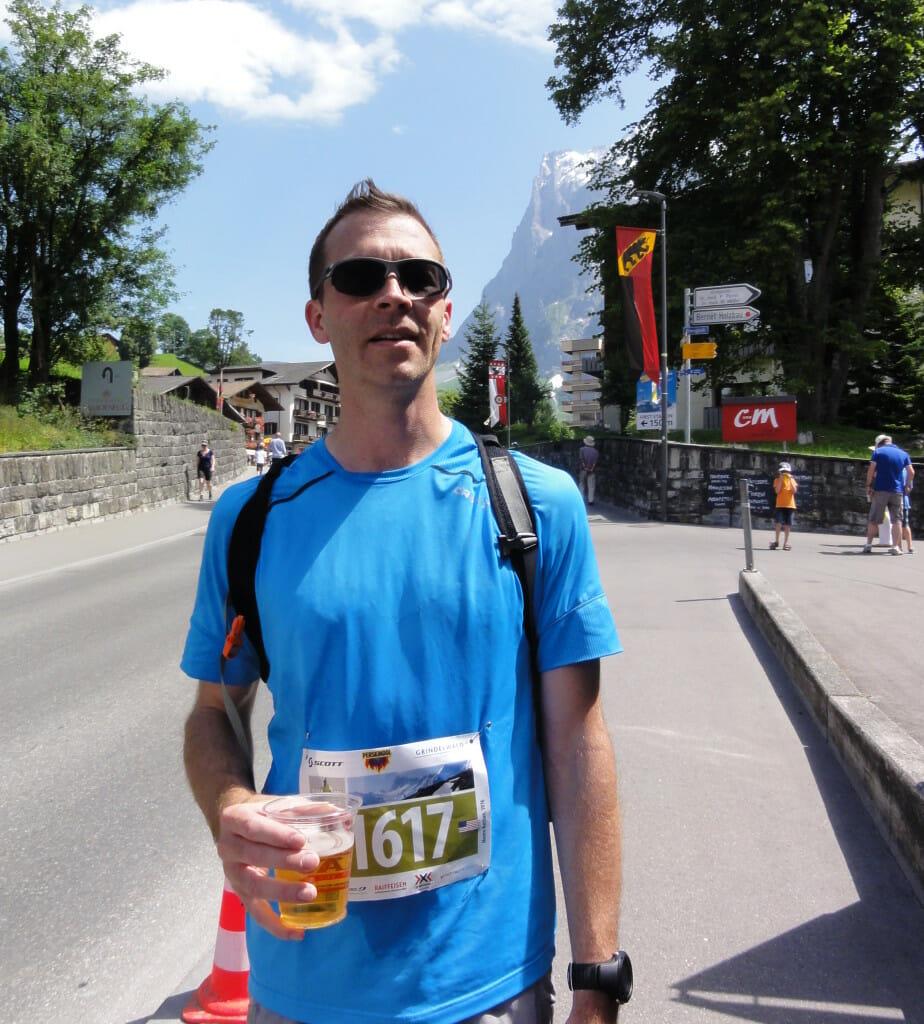 A non-alcoholic beer after crossing the finish line