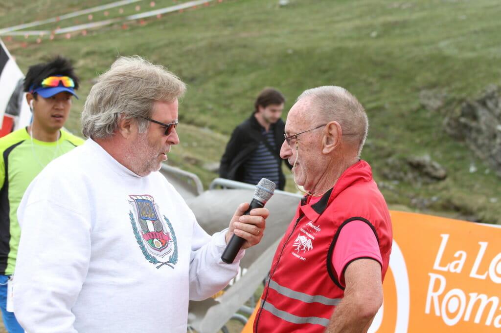 Being interviewed after the Zermatt Marathon, 2014.