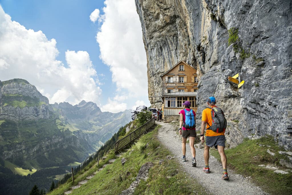 Runners arriving at Berggasthaus Äscher-Wildkirchli