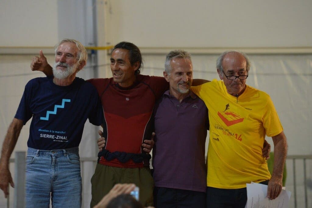 Pablo Vigil at Sierre-Zinal, 2014. Race Director Jean-Claude Pont is on the right.