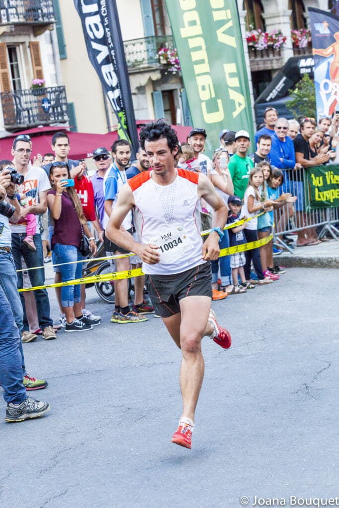 Kilian Jornet heads off for his turn at the Chamonix vertical kilometer. Photo courtesy of Morgane Raylat, Mont Blanc Marathon. ©Tiphaine Buccino.