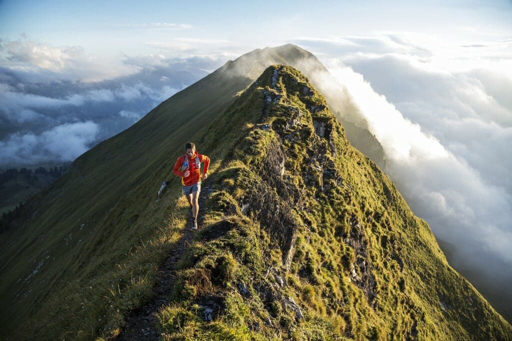 Trail running on the Hardergrat, also known as the Brienzergrat. This ridge is 27km long with 3100 meters of vertical gain, and is a classic one day test piece trail connecting Interlaken to Brienz, Switzerland