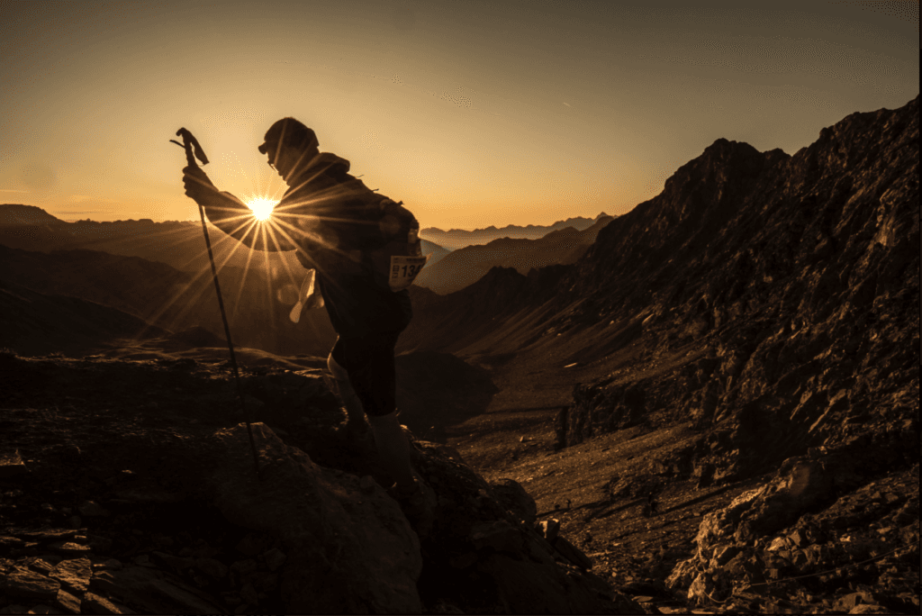 A runner moves up towards Col Malantra on the last day of the Tor. 