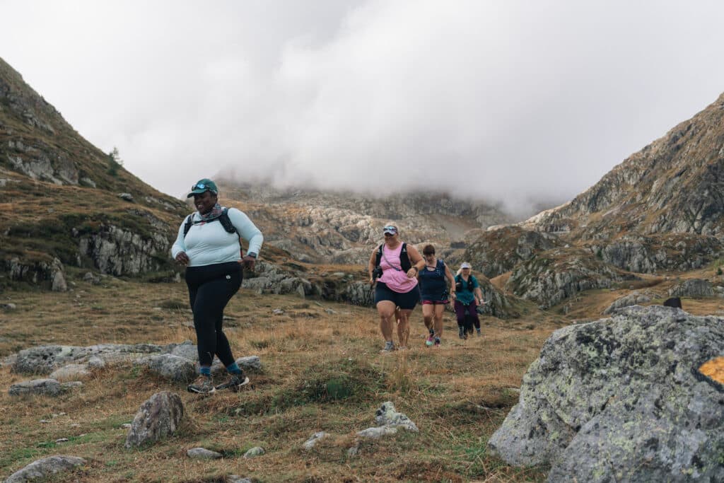 ladies running in Grand St Bernard Switzerland