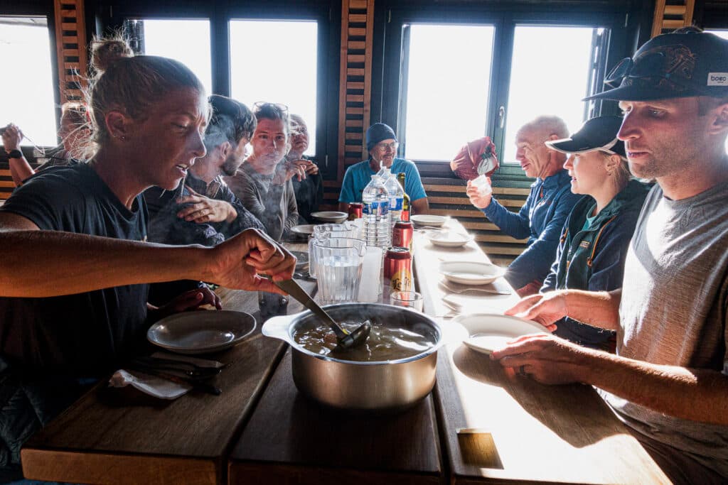 Dinner at the Albert Premier Hut, aka Albert 1er, like most, huts starts with soup