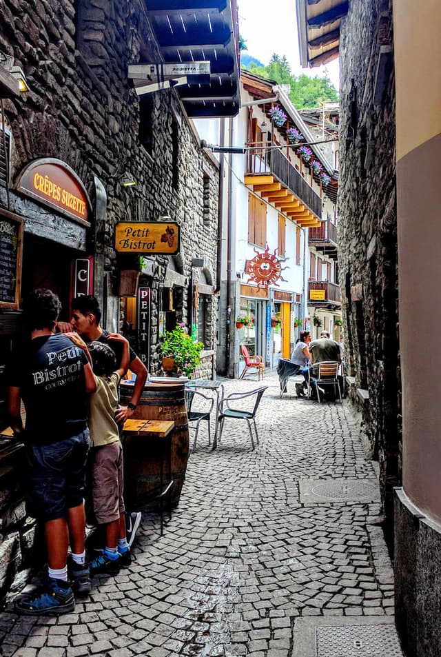 A cobbled street in Courmayeur, Italy