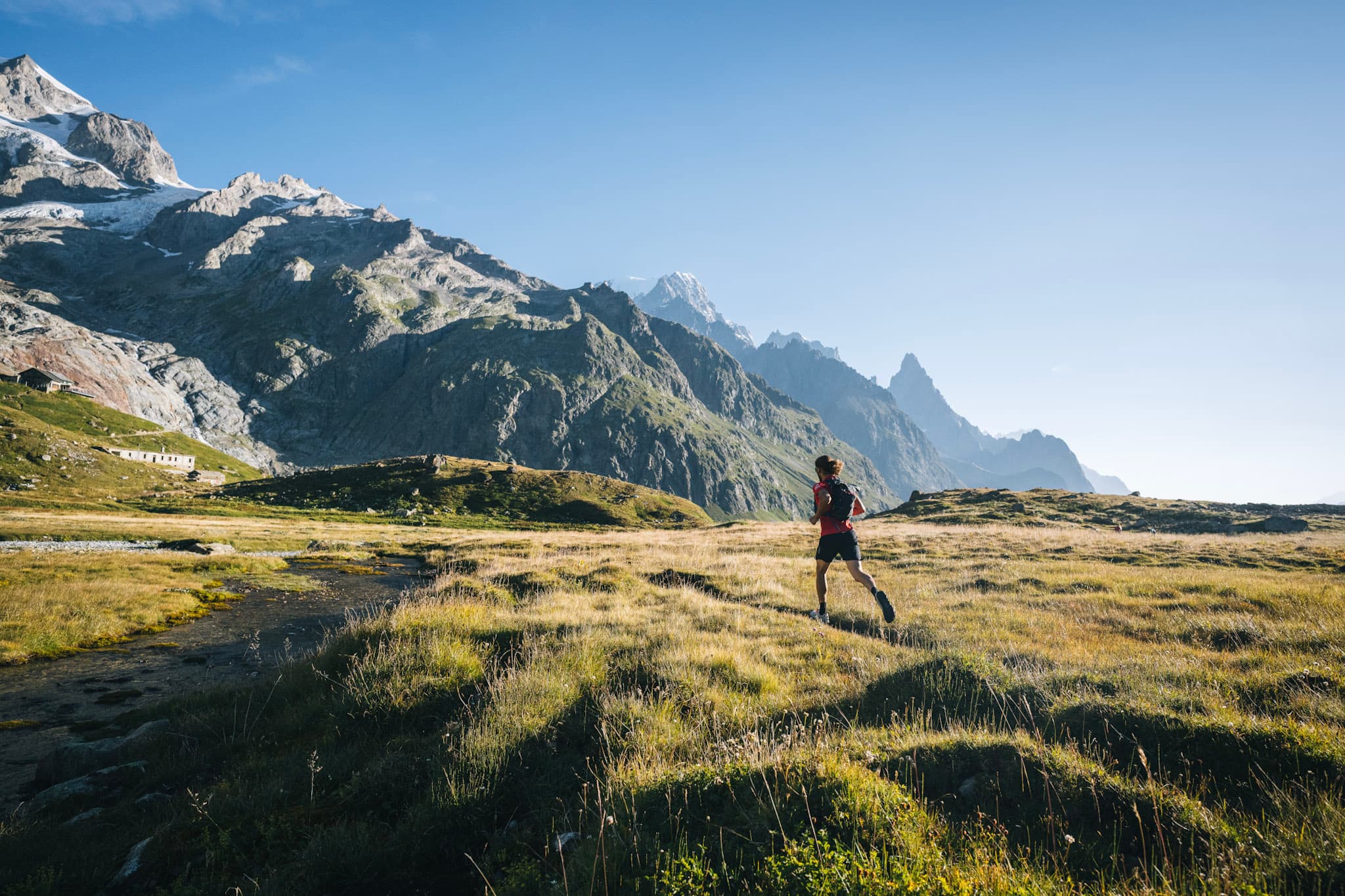 running through alpine meadows