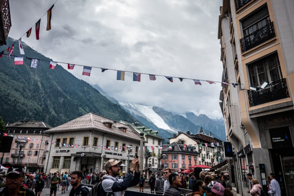 The streets of Chamonix during UTMB week.