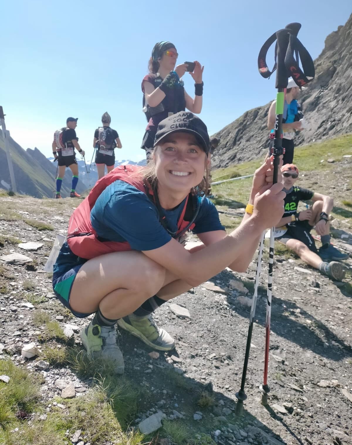 Run the Alps guide Claire Janigo at the top of the Col du Tricot