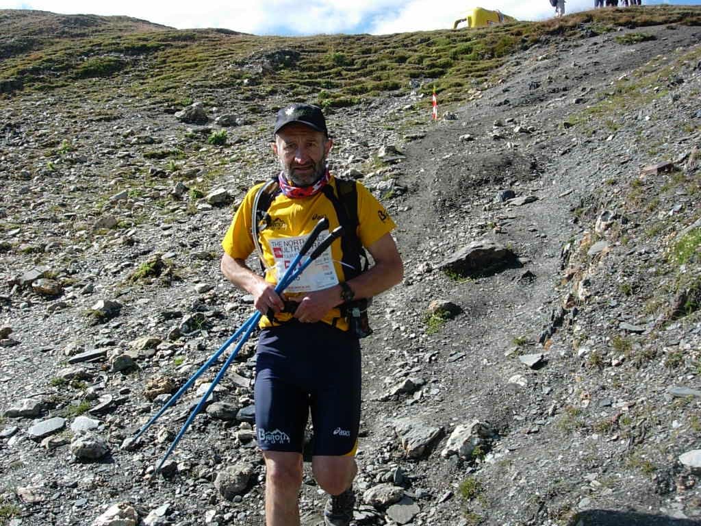 Alberto descending Grand Col Ferret, on the border between Switzerland and Italy, during the 2006 UTMB