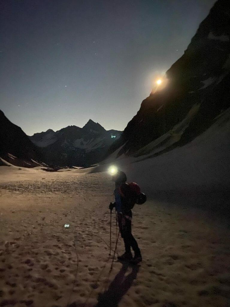 Mike Ambrose on early morning ascent of Mont Blanc. 
