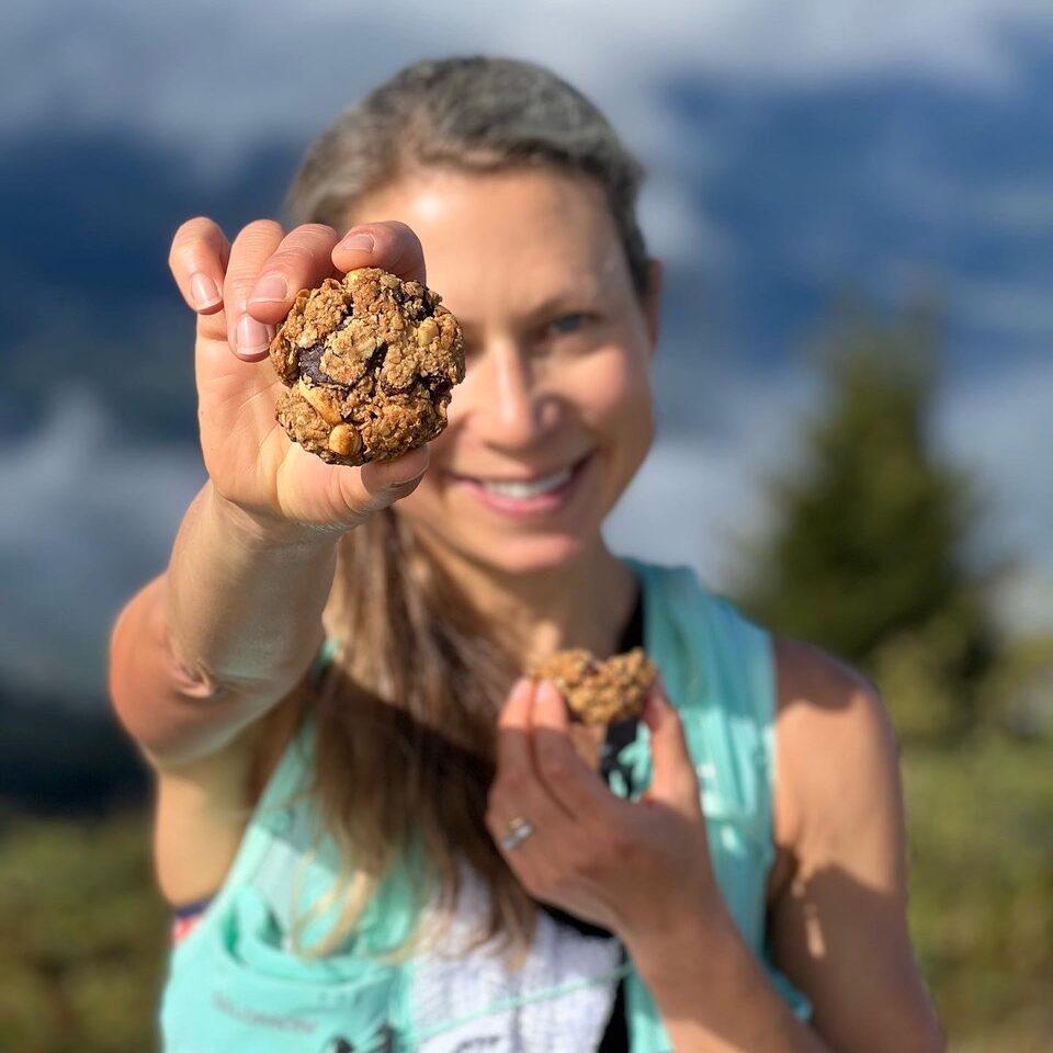 Elyse with Trail mix breakfast cookies on a run