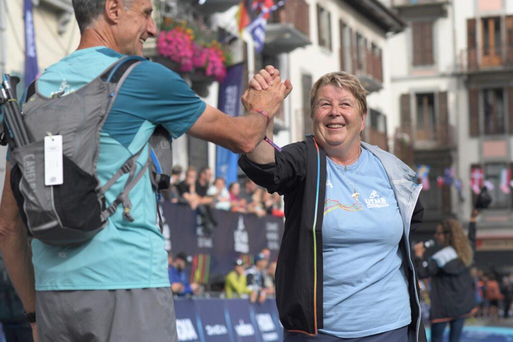 Michel and Catherine Poletti at the finish line of UTMB