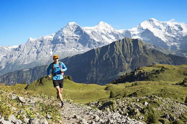 Trail running at Schynige Platte. Bernese Oberland tour