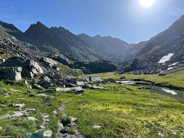 A meadow on the Tor des Giants route in Aosta valley, Italy.