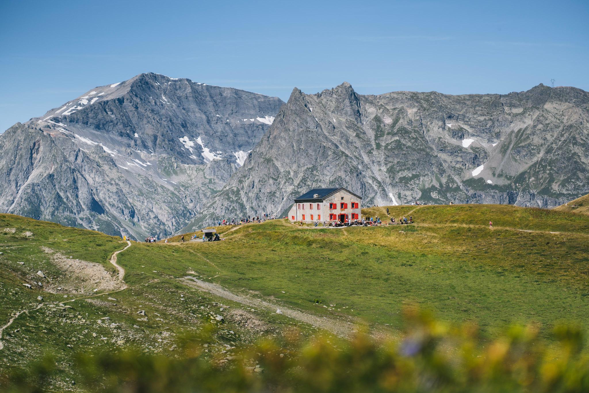 mountain refuge in grassy col