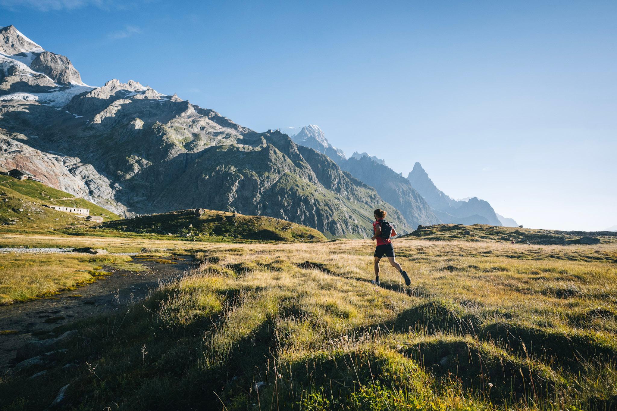 running through alpine meadows