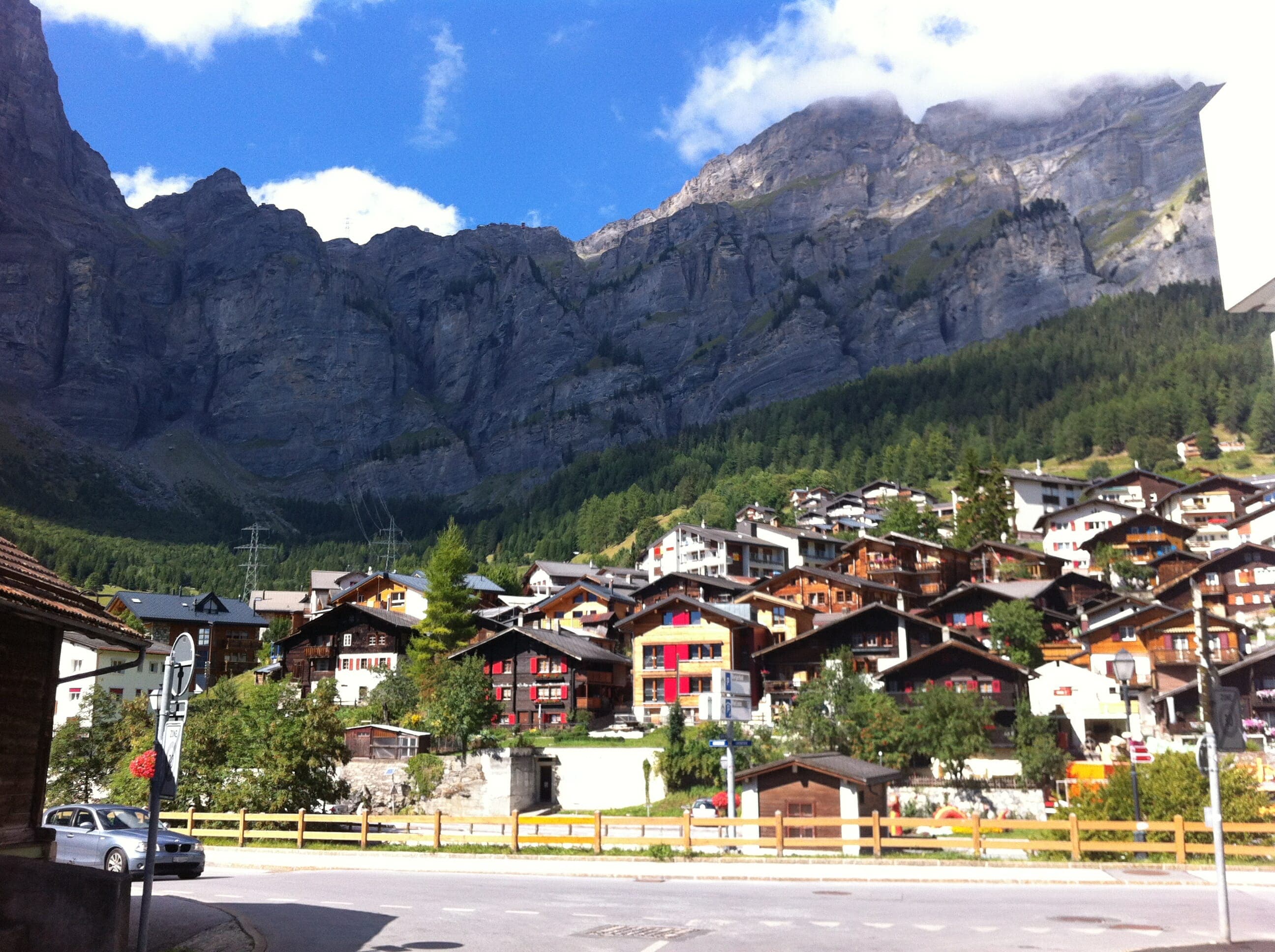 Leukerbad. The route goes up the middle of the photo.
