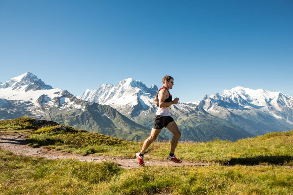 US runner Max King cruises along L'Aiguillette des Posettes at the Marathon du Mont-Blanc course. Photo courtesy of Infocimes, © Gaetan Haugeard.