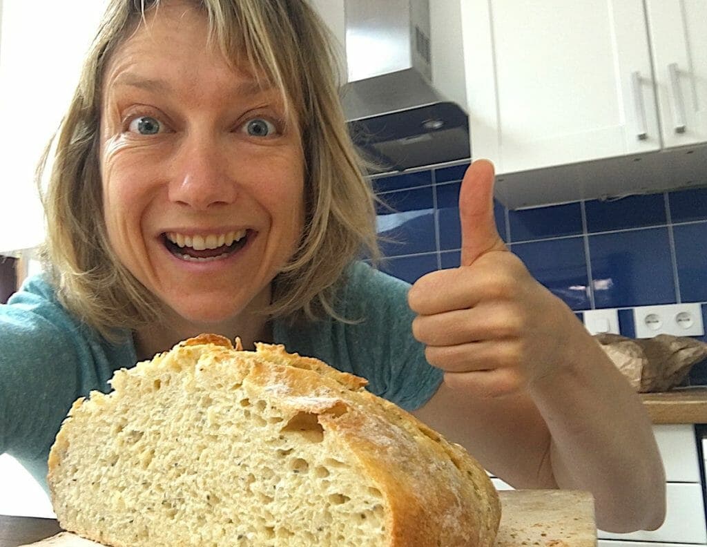 Run the Alps guide Emily with sourdough bread during Covid confinement