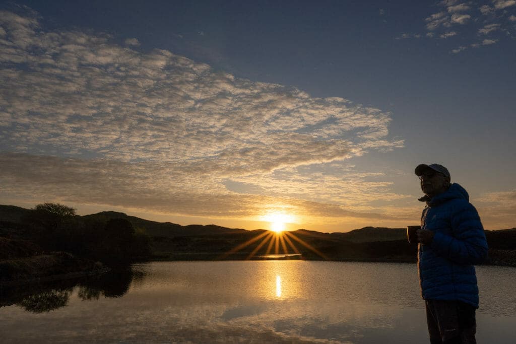 Sam Hill, Run the Alps guide, and his Dad on an evening sleeping outside during Covid confinement