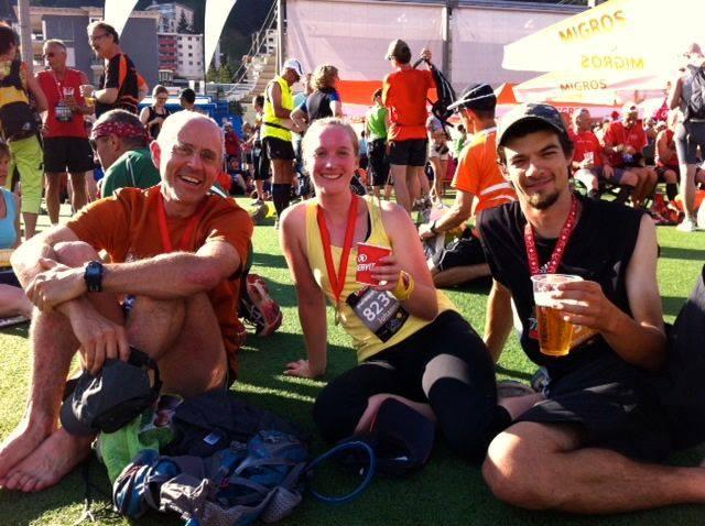 Doug, Johanna and Thom after each of their Swissalpine marathon events had wrapped up. The beer, by the way, was free-- but non-alcoholic!