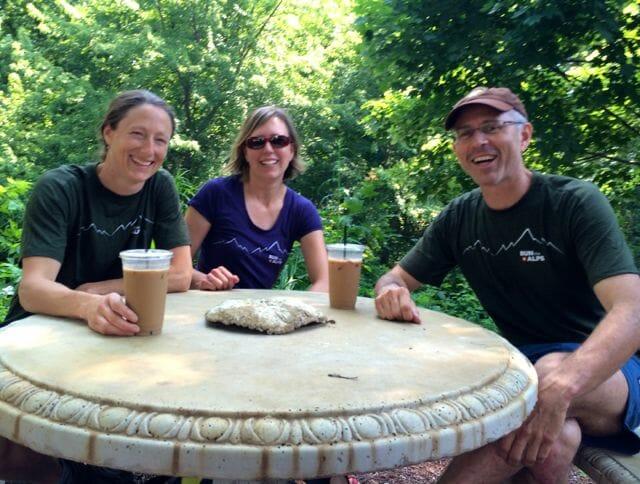 And they're not just for running, either: Kara, Meg and Doug kick back with their new Run the Alps shirts. Possible side effects may include an overwhelming desire to run  through Alp pastures, eat great cheese, and drink wine.