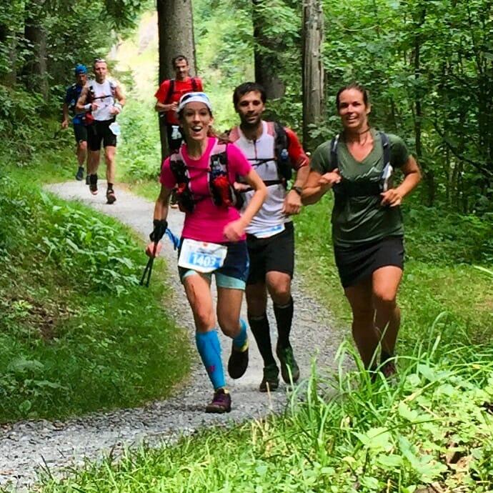 Annabelle Wheeler wraps up the Eiger Ultra 51 km in style, with Run the Alps guide Abby Strauss-Malcolm bringing her in for the last kilometer!