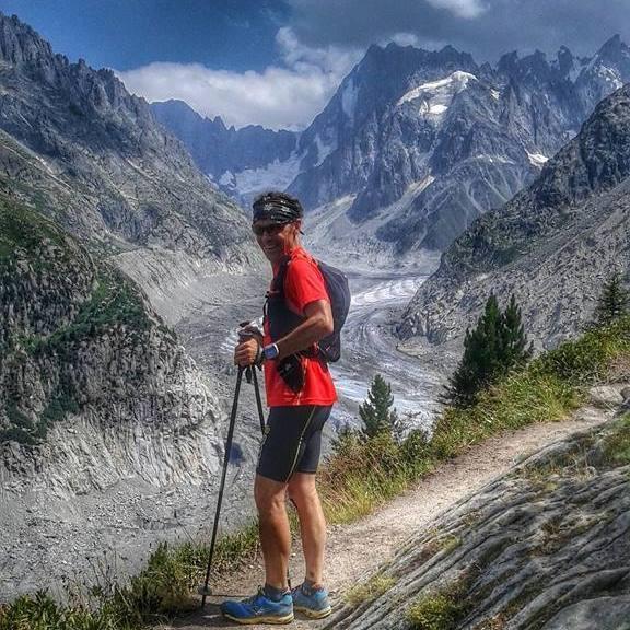 Alain above Chamonix, with the Mer de Glace in the distance. (Photo courtesy of Alain Bustin.)