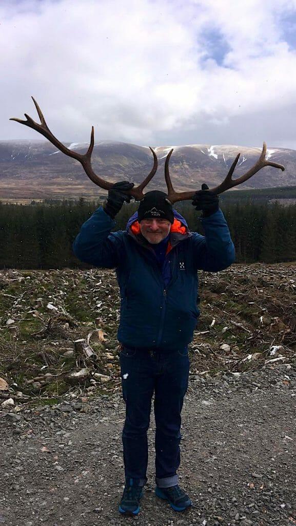Simon Run the Alps Guide with antlers in Scotland during Covid Confinement