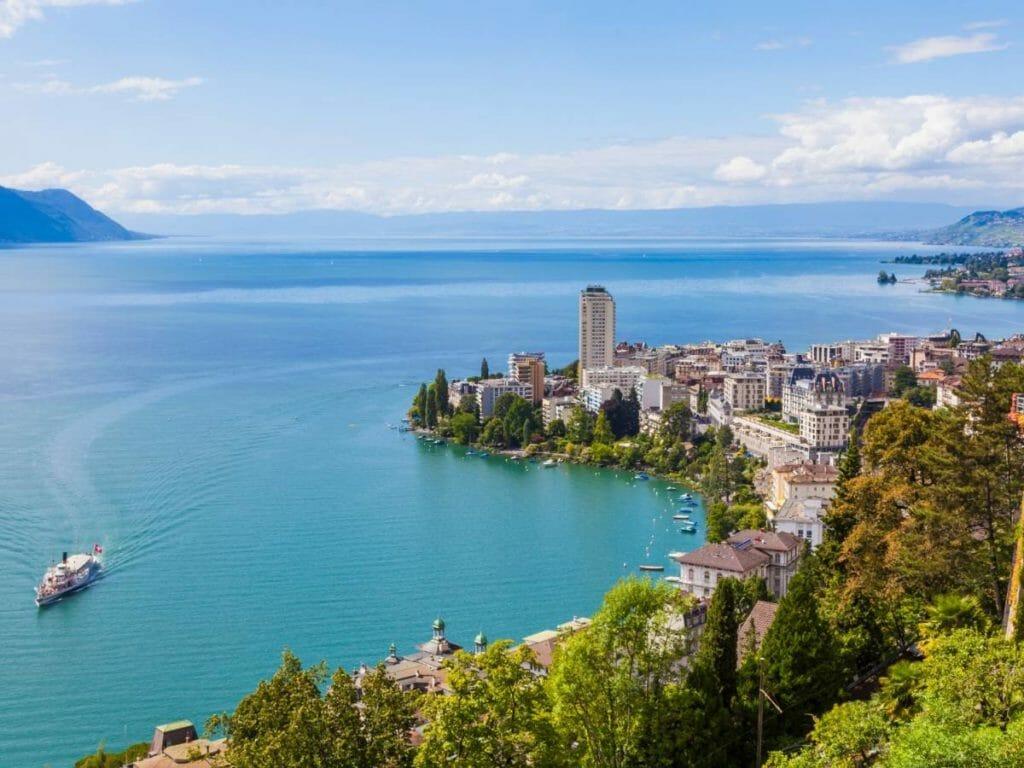 View of Montreux town, on the shore of Lac Léman