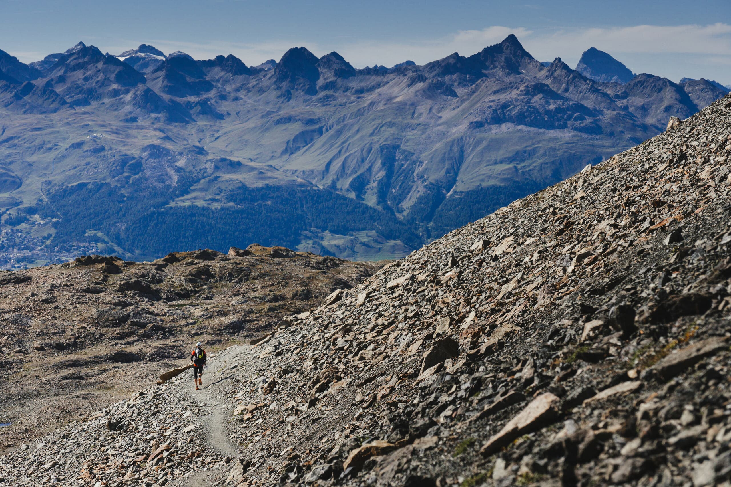 Roberto Rivola runs off into the distance on the Bernina Ultraks course