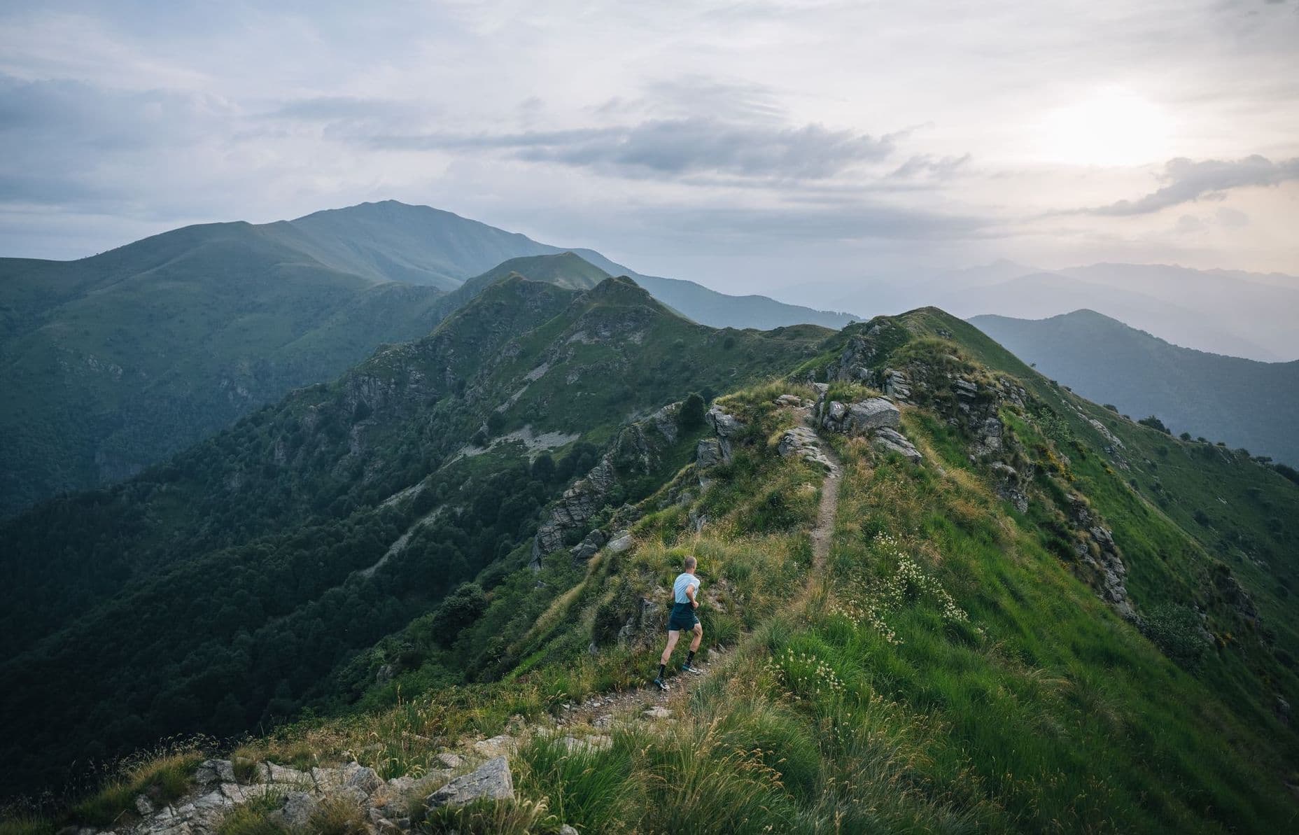 A trail runner on the Monte Lema - Monte Tamaro Traverse in Ticino