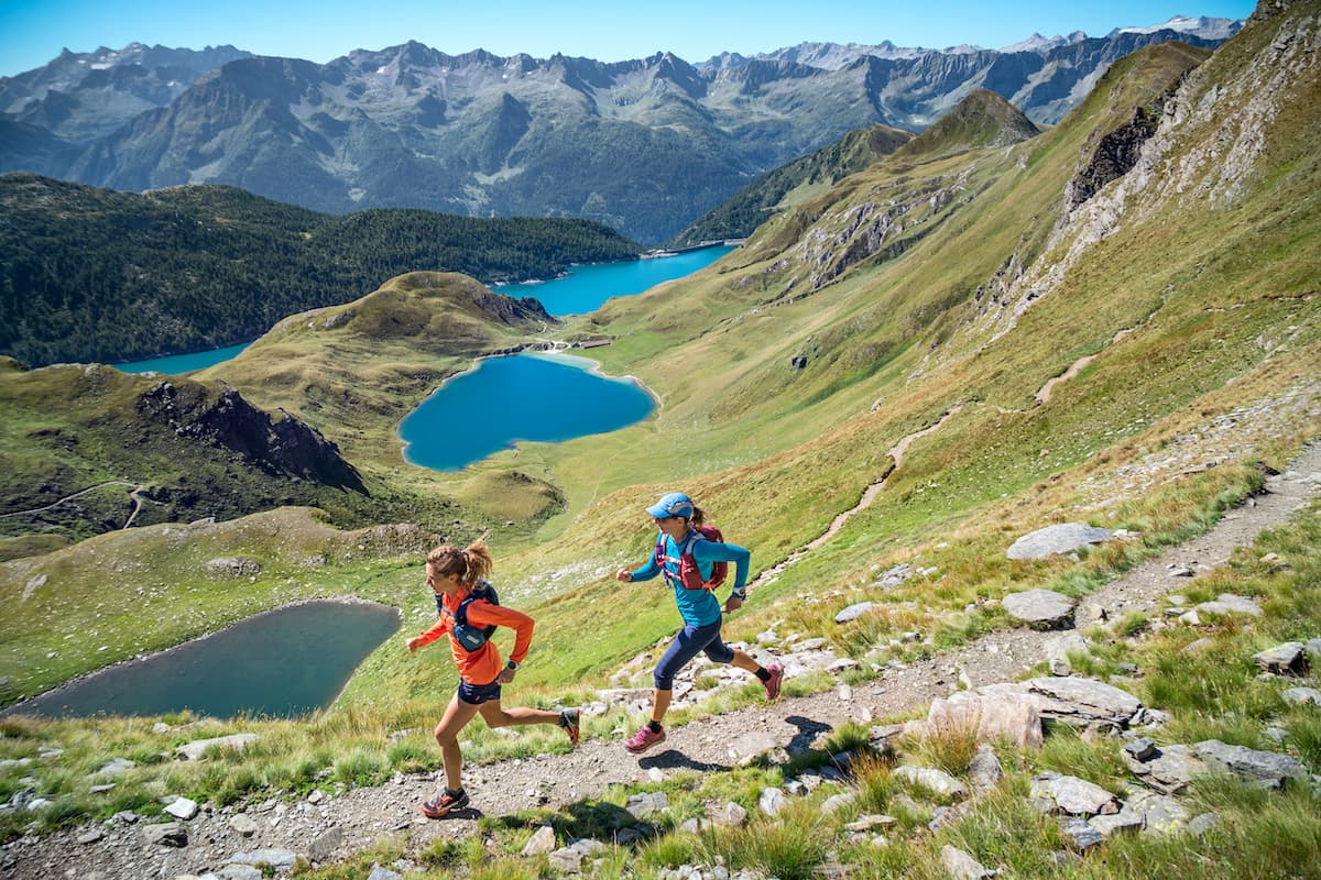 Trail running above the Ritom Lakes, in Kanton Ticino, Switzerland
