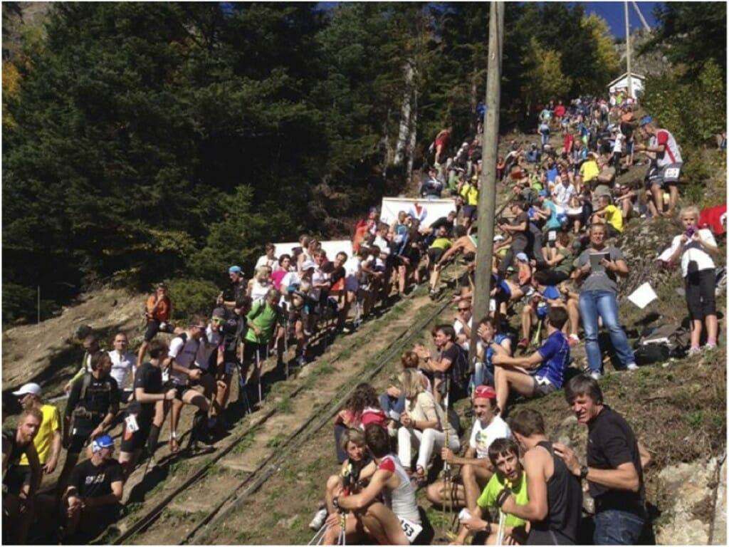 Onlookers cheer on racers at the top of the Fully race course. Photo courtesy of Didier Ançay. 