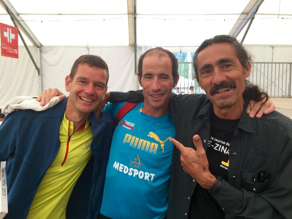 Sierre Zinal course record-holder Jonathan Wyatt with Billy Burns, and four-time course winner Pablo Vigil