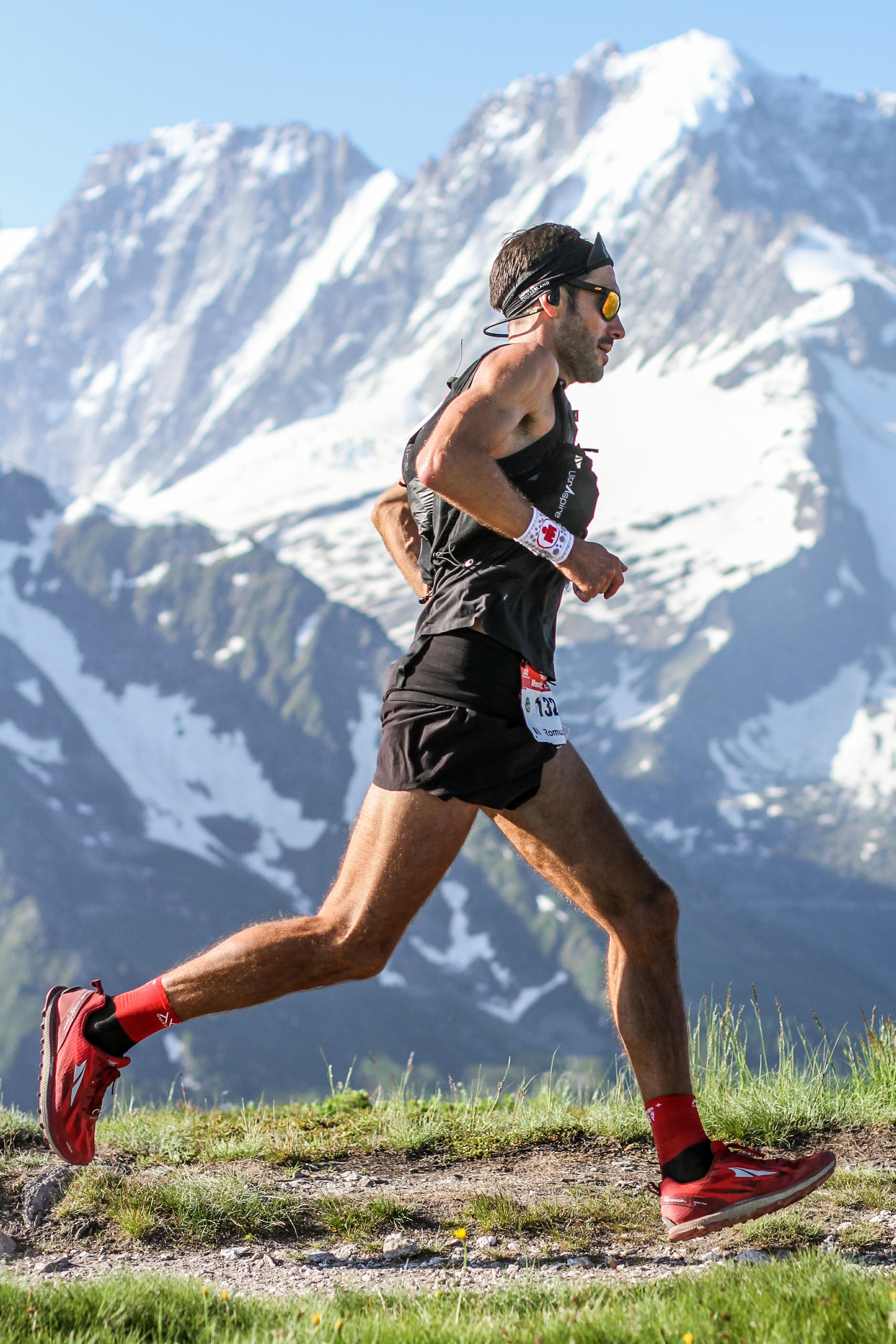 Romuald Brun at Aiguillette des Posettes during the 2019 42k du Mont Blanc (Photo: Chase Willie)