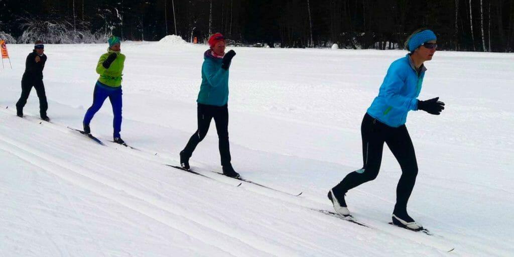 Emily leading some drills for Classic Nordic skiing