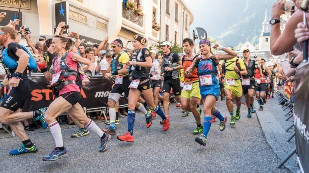 Runners leave Chamonix centre to start the TMB 170km race