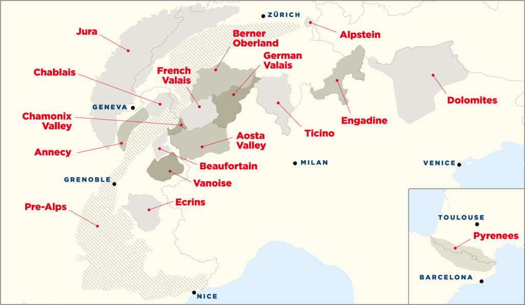 Map of the cantons with Alps