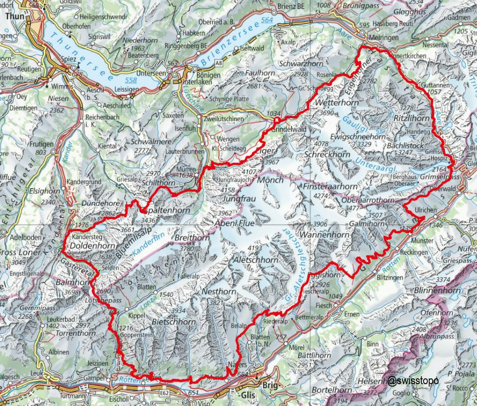 Map of the Eiger Ultra E250 trail race. 