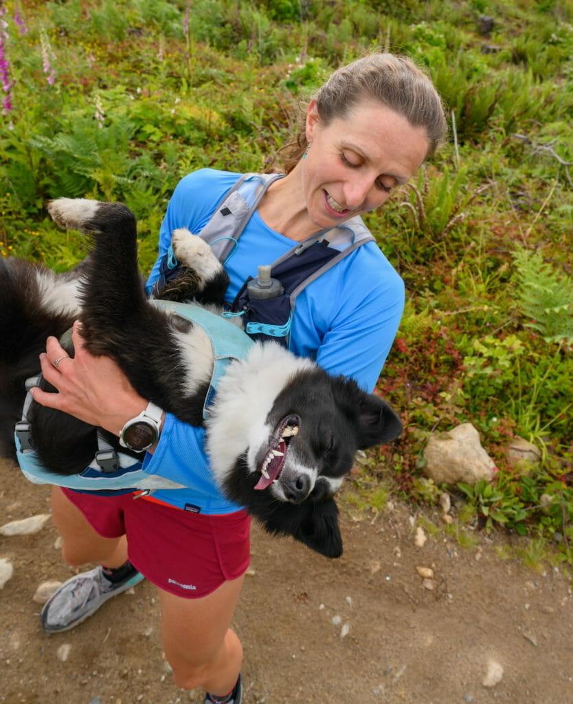 Krissy Moehl, trail runner, with her dog