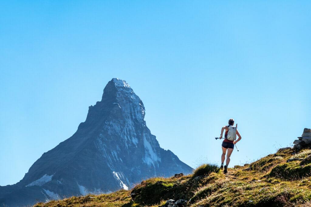 Hillary Gerardi running the Mettelhorn, Zermatt, Switzerland Haute Route