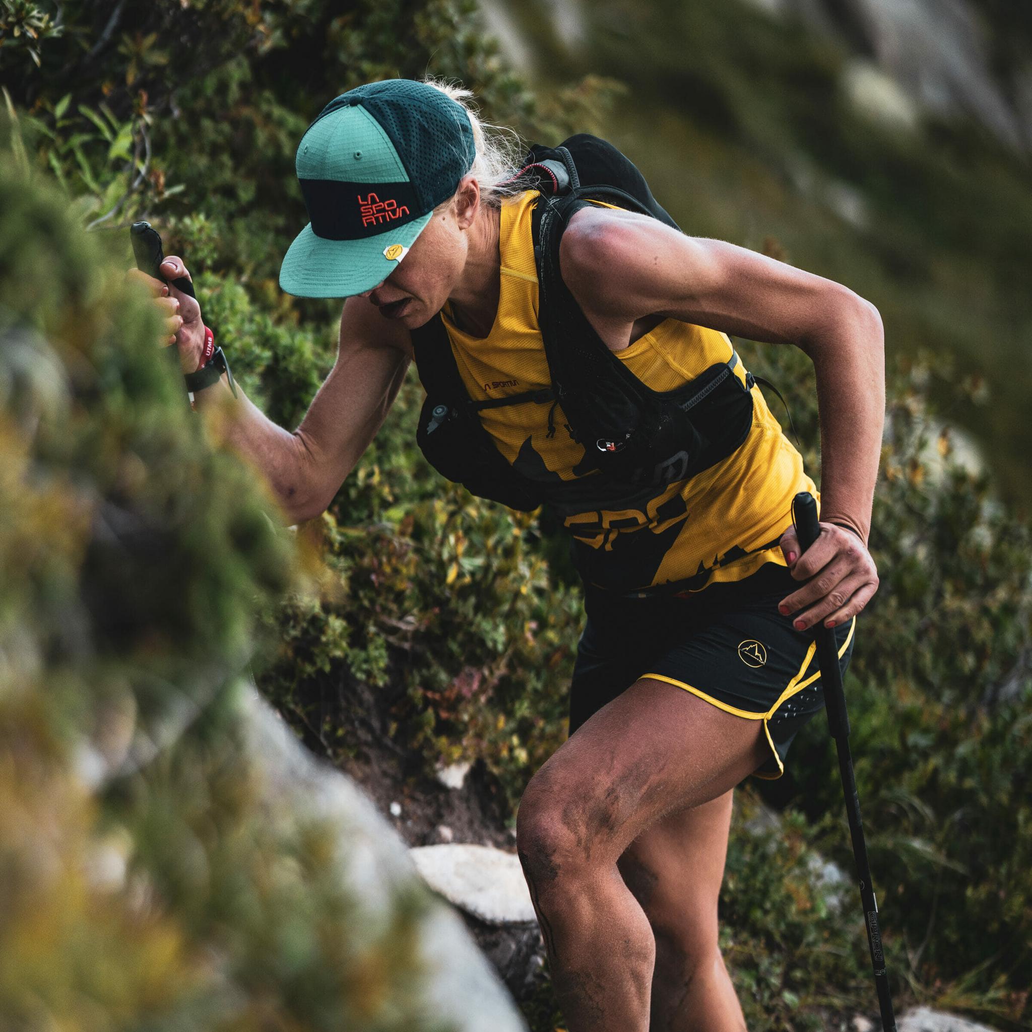 Mimmi Kotka powers uphill during the UTMB® race in 2021.