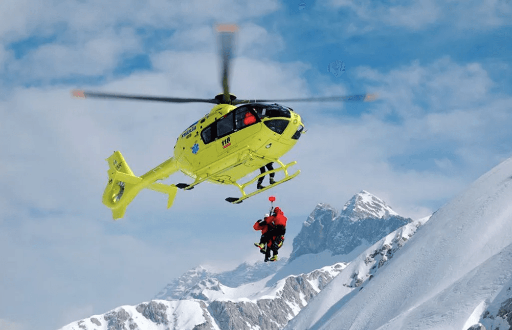 The Italian CNSAS team making a long line rescue in the Italian Alps
