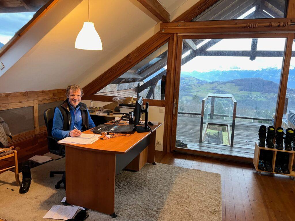 Office with a view: Pierre stays close to the mountains from which comes his inspiration.