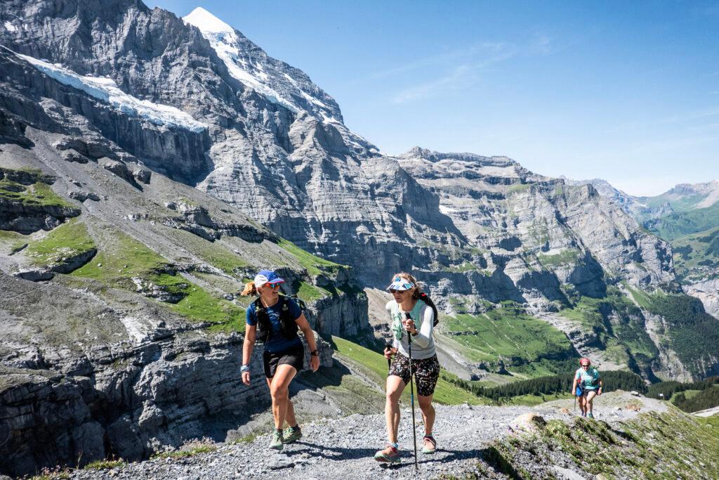 hiking and talking on Swiss trail