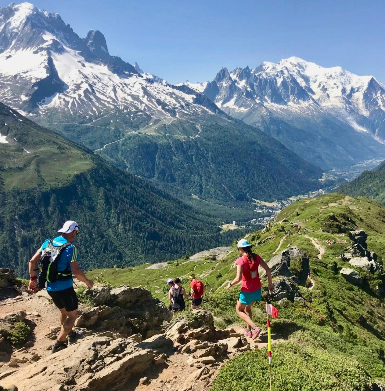 Trail runners on the Aiguillette des Posettes during the Mont Blanc Marathon