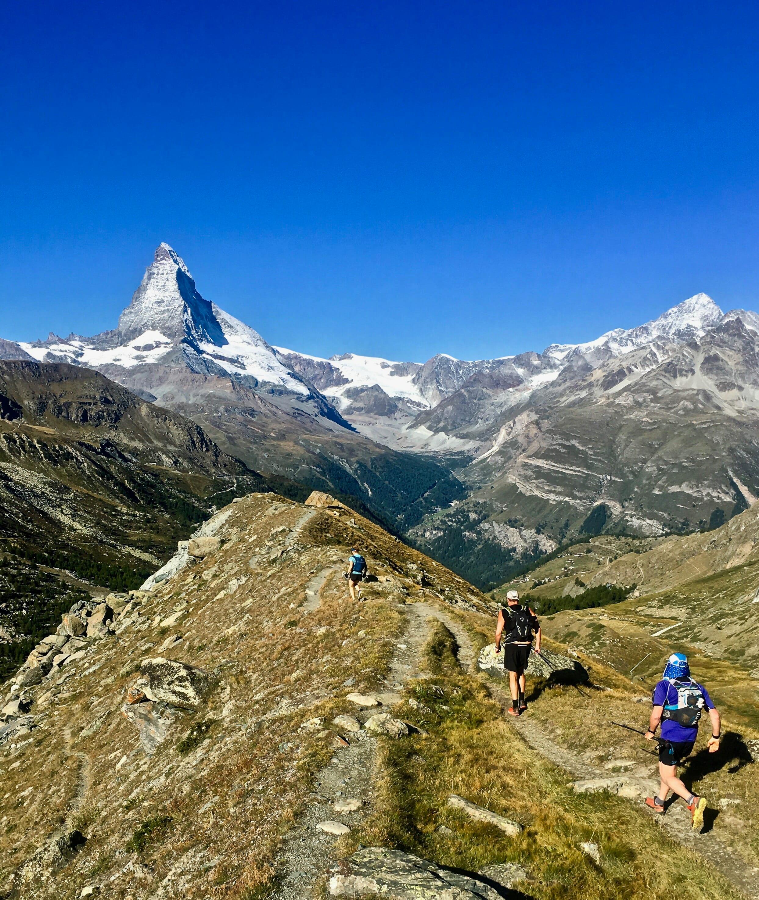 Run the Alps in Zermatt, with Matterhorn behind