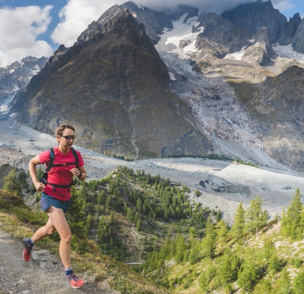 Emily Geldard running in Val Veny, Italy